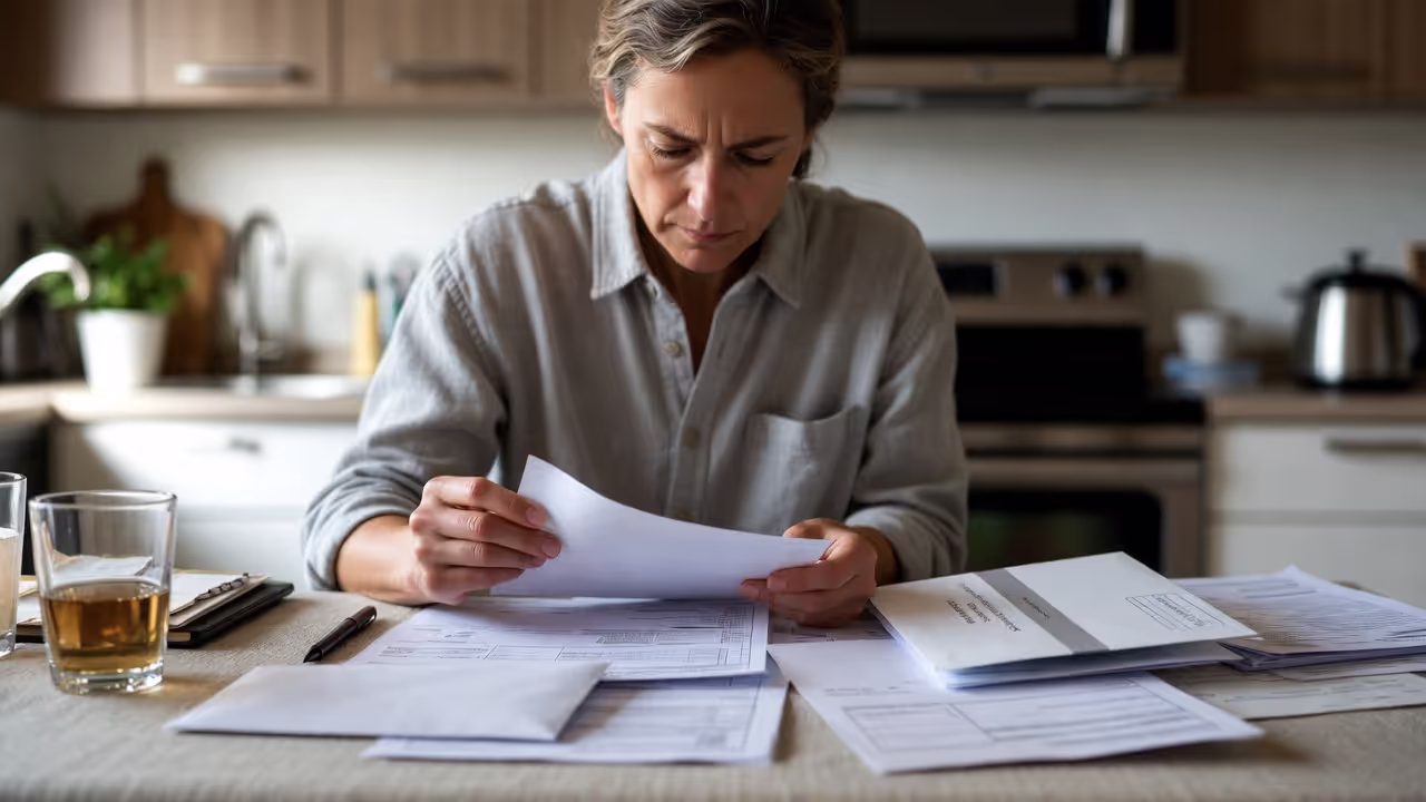 Adult sitting at a table looking stressed by responsibilities