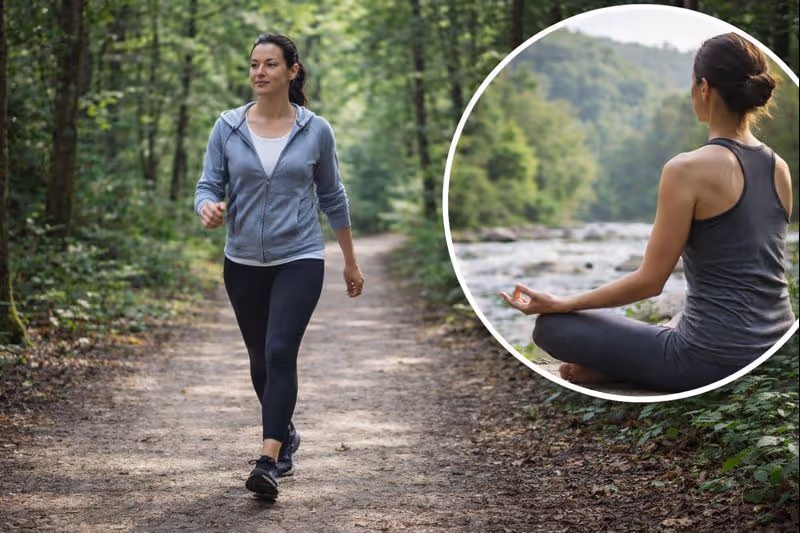 Outdoor walking exercise and mindfulness meditation in nature for natural mood enhancement